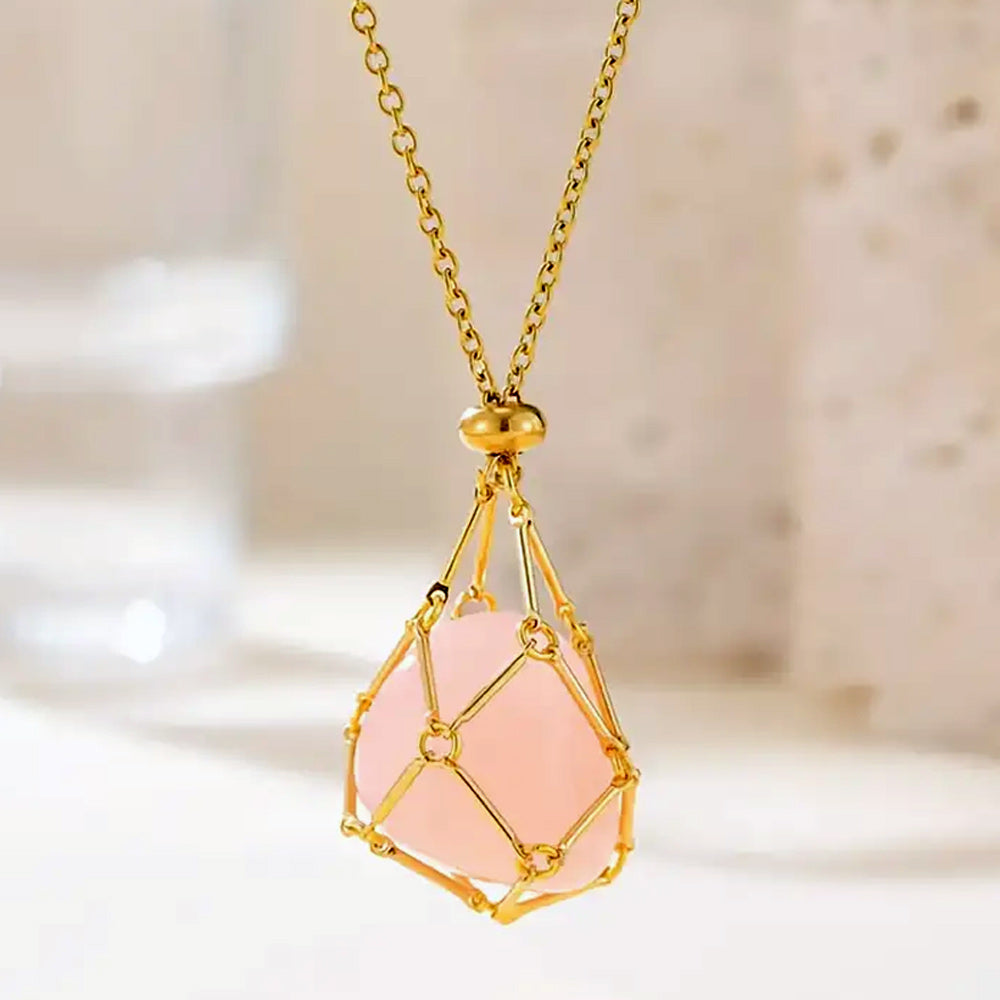 Collier &quot;Déesse&quot; Porte-Pierres - Quartz Rose Offert