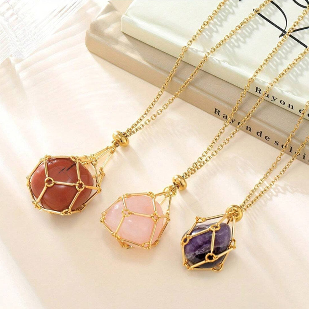 Collier &quot;Déesse&quot; Porte-Pierres - Quartz Rose Offert