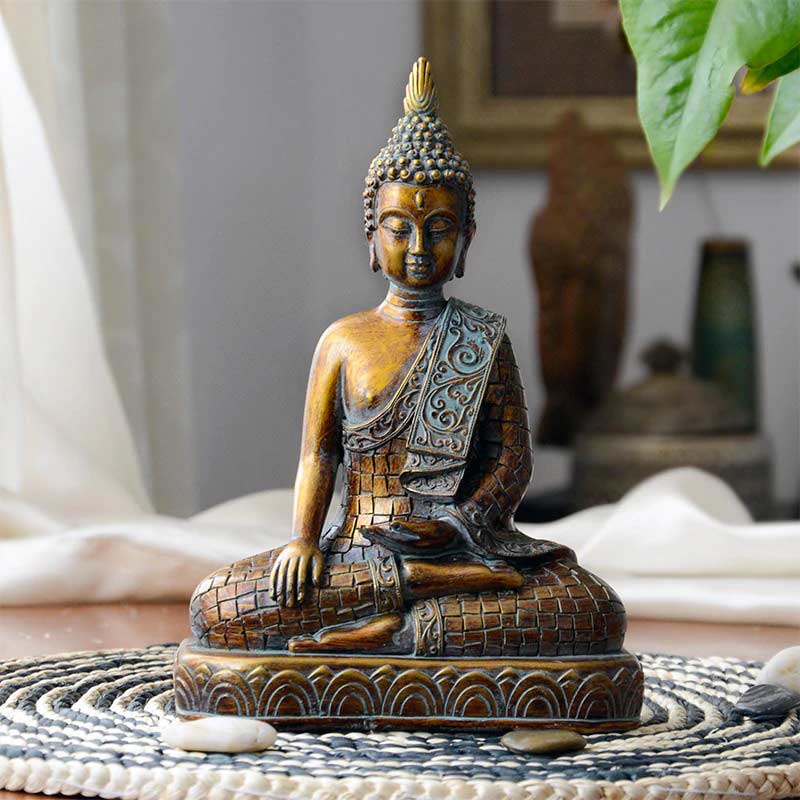 Statue Bouddha Assis Namaste Jardin Extérieur Noir Antique 100cm